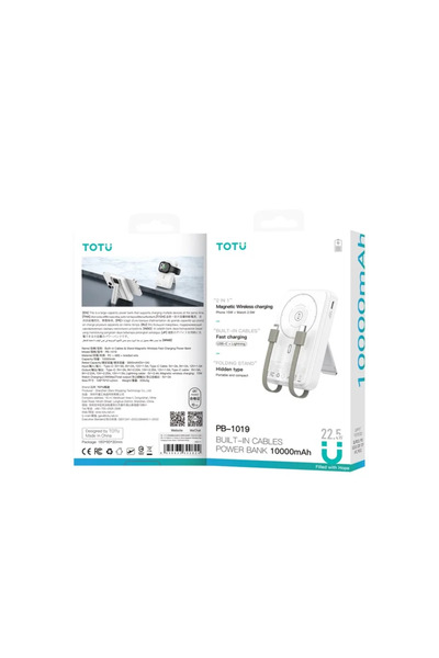 Totu PB-1019 10000 mAh Standlı ve Kendinden Kablolu 20W PD QC 3.0 MagSafe Manyetik Kablosuz Hızlı Şarj Destekli Slim Powerbank