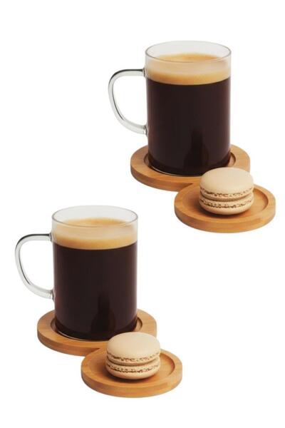 ALBETTO 4 Piece Presentation Mug Set with Bamboo Tray, 200ml Mug