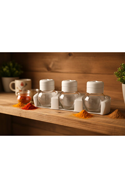 YAZICI 3-Piece Glass Spice Jar Set with Stand Organizer Spice Jar