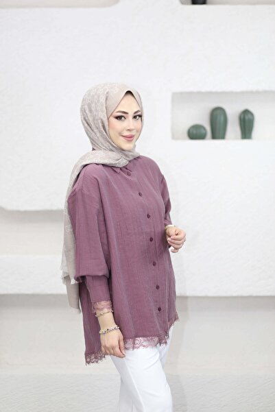 Suede Style 6394 - Şık, Rahat Viva Dantel Detaylı Kadın Gömlek