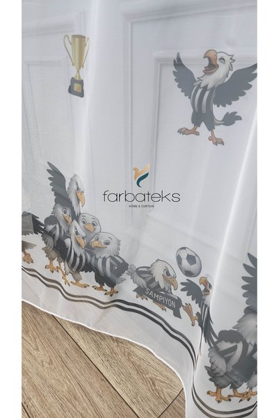farbateks Bjk Karakartal Fan Black White 3 Layer Pleated Tulle Curtain
