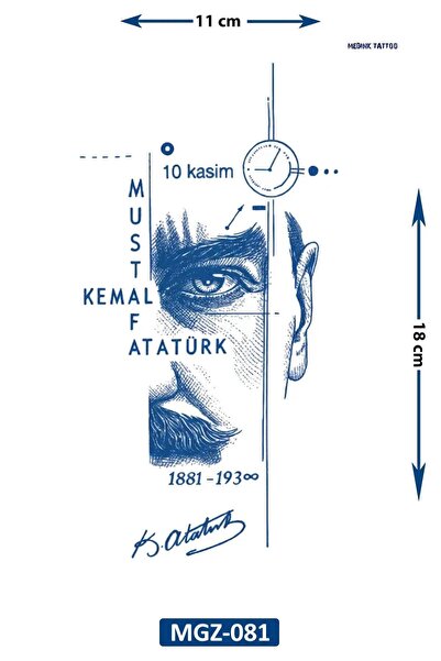 Attach MGZ-081 KEMAL ATATÜRK BÜST VE İMZA DESEN ORTA BOY YARI KALICI DÖVME-TATTO