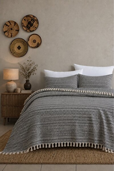 Mulberry King Size Woven Pique Set 240X260 cm with 2 Pillowcases and Fringe D...
