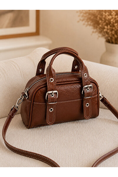 Sellini Women's Shoulder Bag with Adjustable Straps and Buckle Detail, Brown