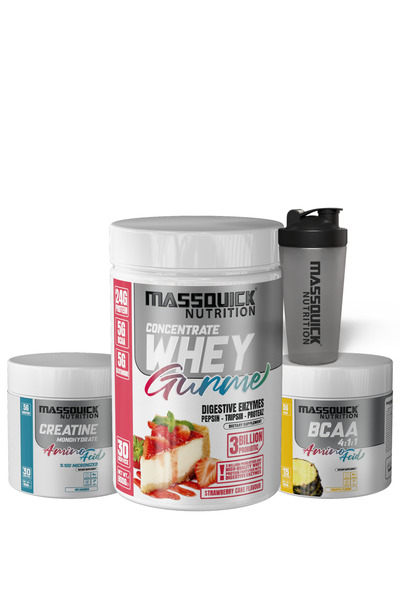 massquick حزمة دعم التدريب | كيك الفراولة بالوهي - BCAA الأناناس - الكرياتين