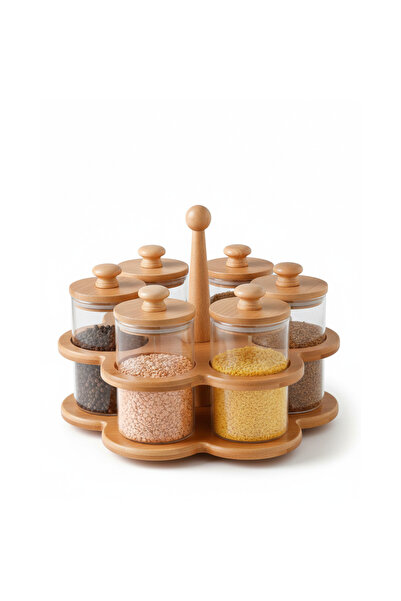zorlo online store Rotating Bamboo Spice Rack Organizer with 6 Glass Jars, Wo...