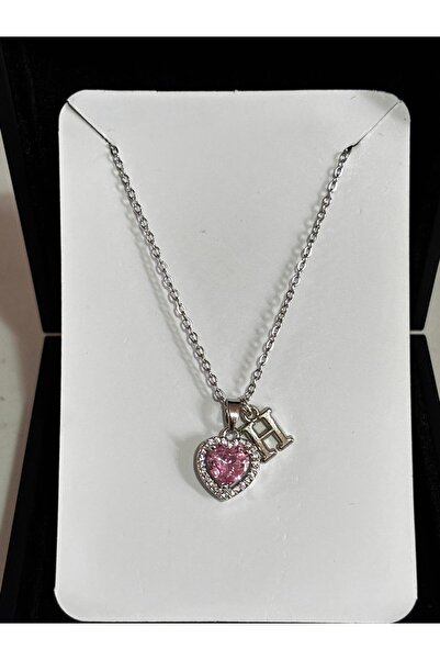 bijoux uniques Zarif çelik zincirli kararmaz H harfli pembe kolye