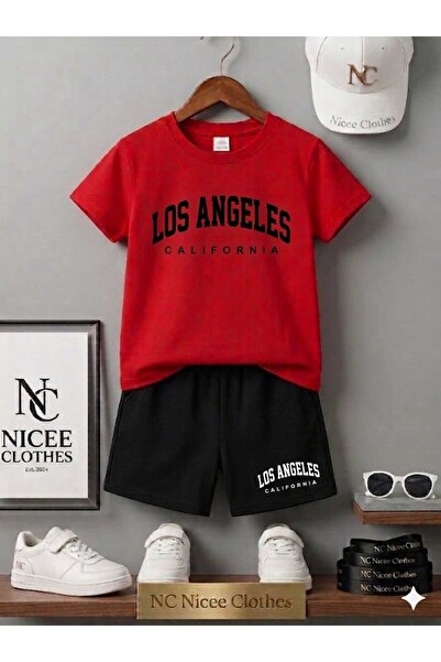NC Nicee Clothes LETNJA DEČJA MAJICA I KRATKE HLAČE UNISEKS (CRNI LOS ANGELES...