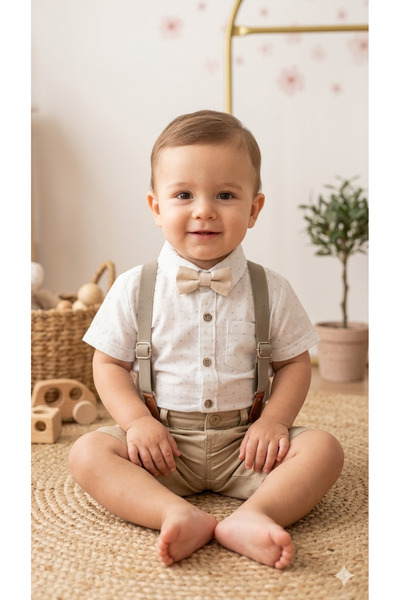 BEBERAZZİ Bow Tie Themed Salopet Shirt Baby Kids Set