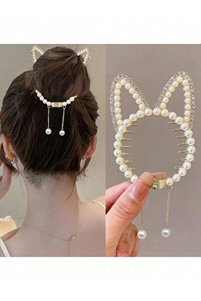 Kokoş Gold Color Rabbit Figured Pearl Detailed Hanging Bun Buckle