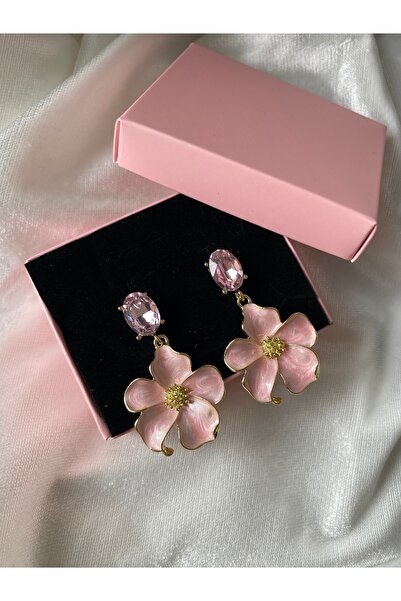 Ezremu Store Yaz Esintili Pastel Pembe Çiçekli Sallantılı Küpe