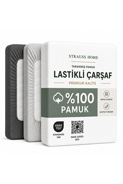 Strauss Home Premium Elastic Fitted Sheet – Oeko-Tex Certified, Soft Cotton F...