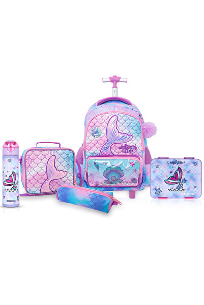 Eazy Kids مجموعة حقيبة ظهر مدرسية بعجلات مقاس 17 بوصة مع صندوق غداء قابل للتح...