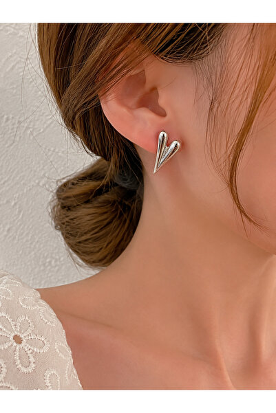 Markiz Takı Silver Color Tok Heart Earrings Model Latest Series Earrings Pair