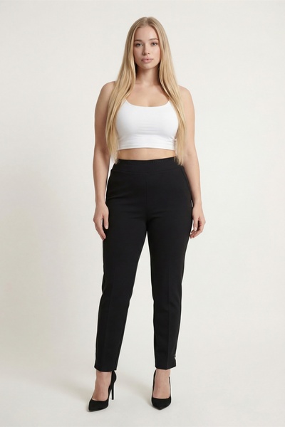 Women's Black High Waist Accessory Stone Detailed Knitted Trousers