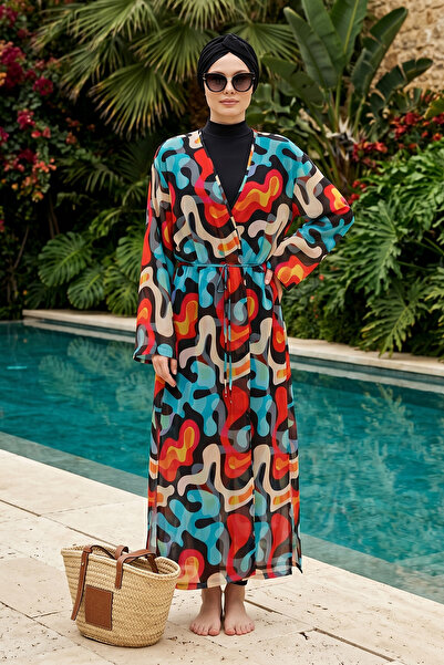 Haliç Mayo Single Kaftan Pareo over Hijab Swimsuit 6303 Black