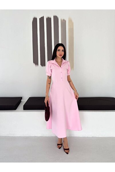 BLUSS Women's Balloon Sleeve Belted Flared Midi Dress