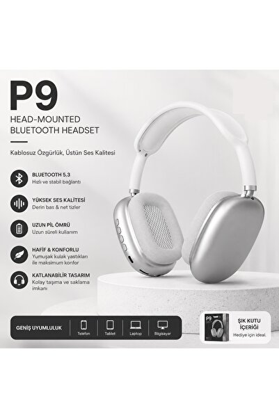 Tastech P9 Plus Kulaküstü Kablosuz Kulaklık Şarjlı Wireless Headphone Bluetoo...