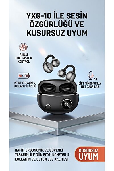 MATECHNO OWS Klips Tipi Bluetooth Kulaklık - Led Ekranlı Dijital Göstergeli Ş...
