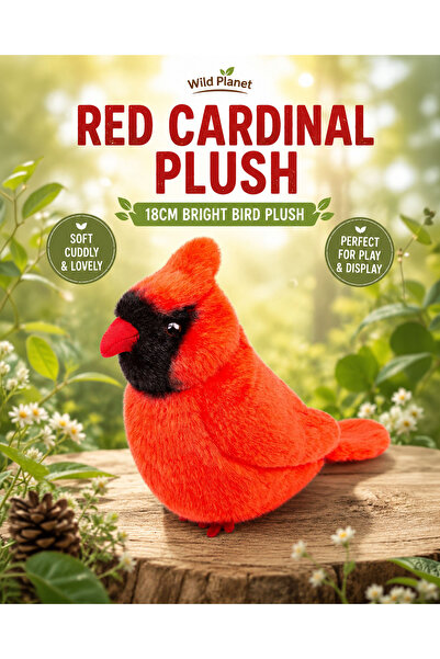 Wild Planet Red Cardinal Plush 18cm Soft Bird Stuffed Animal Toy Bright Red C...