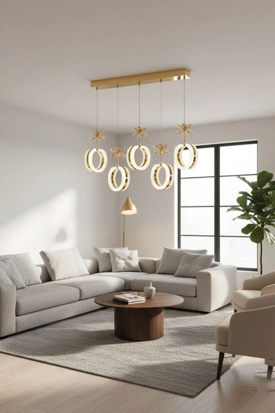 Lüxev Lighting Mozaik Model 5"li Gold 3 Renk Modu Yemek Masası Oturma Çocuk Y...