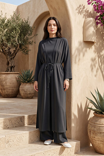 Lale Butik Kadriye Baştürk Modal Cupra Pants Blouse Abaya Set 410 Black