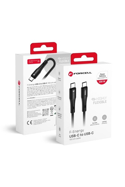 Forcell Kabel USB C do USB C F-Energy QC4.0 PD 5A 100W Silicone 1 m C347 czarny