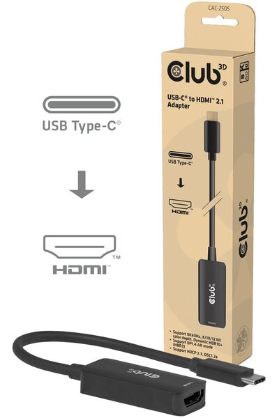Club 3D Adaptor Club3D USB Tip C > HDMI 2.1 8K HDR10 DP1.4 St/Bu retail