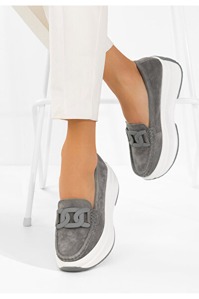 B T Shoes Mivea grey thick-soled Leather loafers