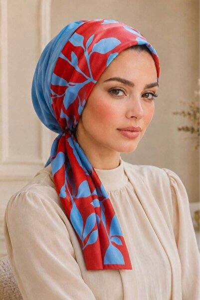 Aişe tesettür Indigo Burgundy Leaf Scarf Bonnet