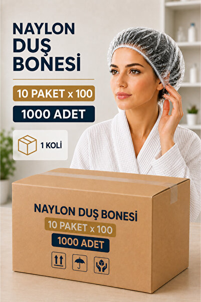 ARG 10 Paket Naylon Duş Bonesi 50 Adet Otel Tipi Duş Bonesi, Saç Bonesi, Kuaf...