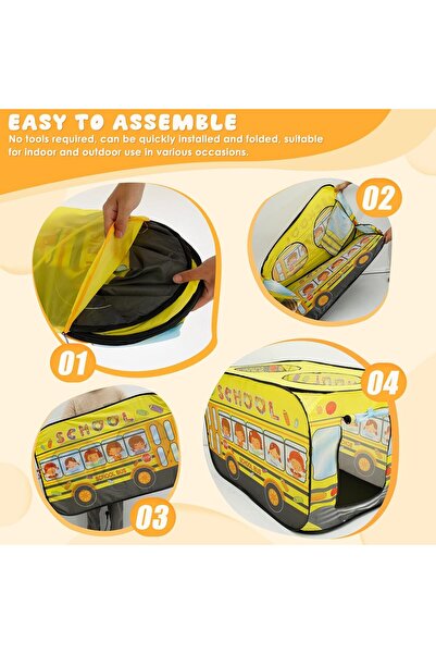 Generic Play Tent for Children, Pop-Up School Bus Shaped Playhouse Toy, 112 x 75 x 70 cm, Indoor/Outdoor