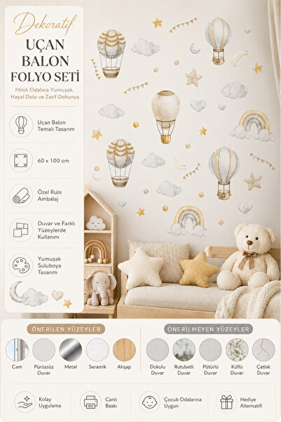 caps Flying Balloon Themed Adhesive Wall Sticker Children's Room Decorative S...