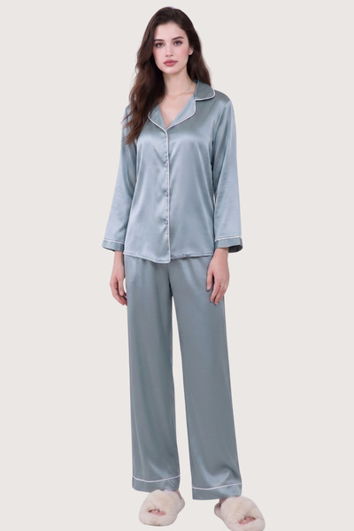 Pearlune Women's Satin Piping & Long Sleeve Pajama Set - Stylish Home Wear with Special Box