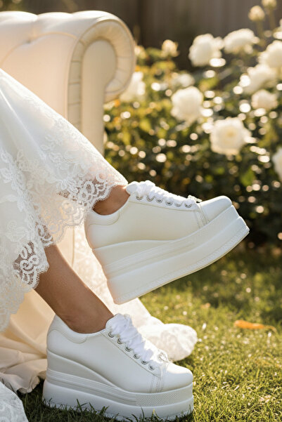 Stilo White Wedge Heel Bridal Shoes 9 cm – Comfortable Evening Dress Sports W...
