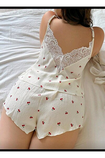 Paris Store Büyük Beden Sırt Dantelli Pijama Takımı