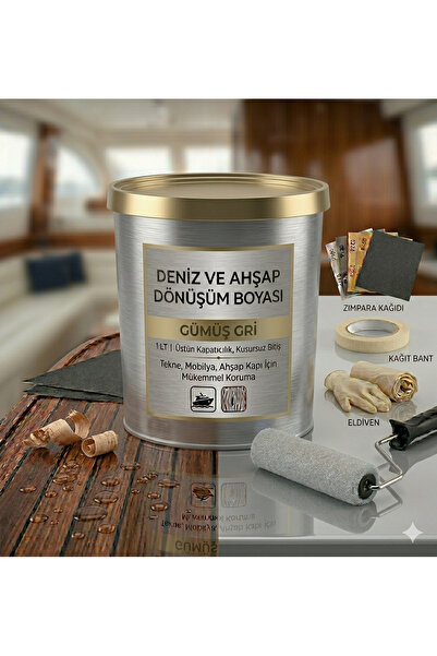 caxcolors Deniz Ve Ahşap Dönüşüm Boyası 1 LT + 5'li Uygulama Seti (Rulo, Bant...