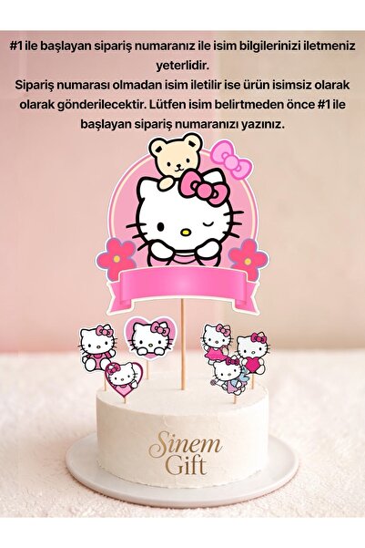 Sinem Gift Hello Kitty Doğum Günü Konsepti - Hello Kitty Pasta Süsü - 6 lı Cu...