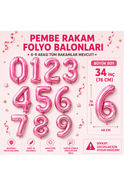 MACK PLUS 76 CM 34 İnç Pembe Rakam Folyo Balonları – Helyum Uyumlu Doğum Günü...