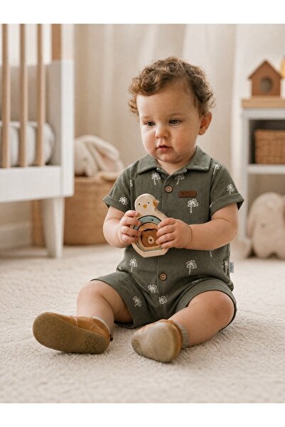 Nio Lua Baby Palm Tree Embroidered Linen Salopet Jumpsuit Summer Gift Set