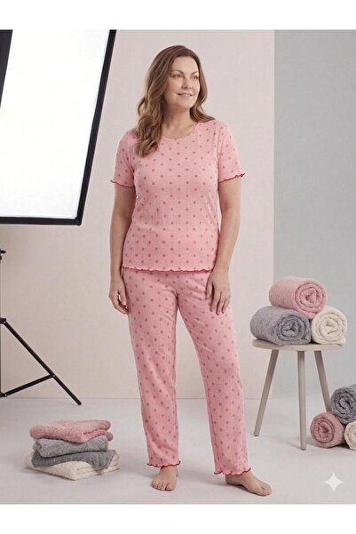 LXL Set de pijamale tricotate de vară, cu model de căpșuni, cu mânecă scurtă,...