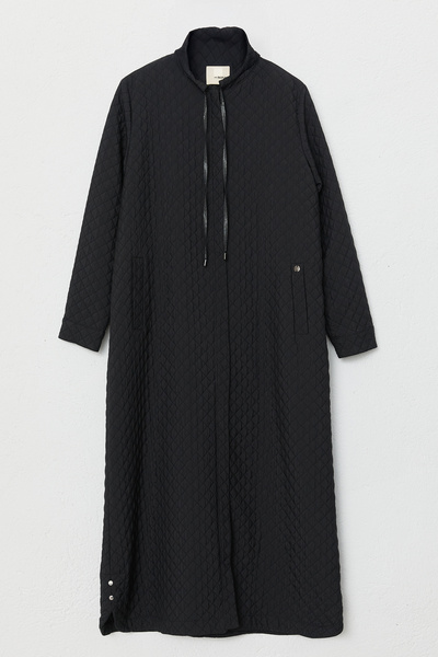 Nihan Plus Size Thin Quilted Overcoat - Black