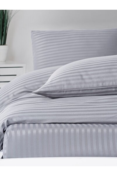 PAMUKCUM Cotton Satin Striped Elastic Sheet Double Duvet Cover Set
