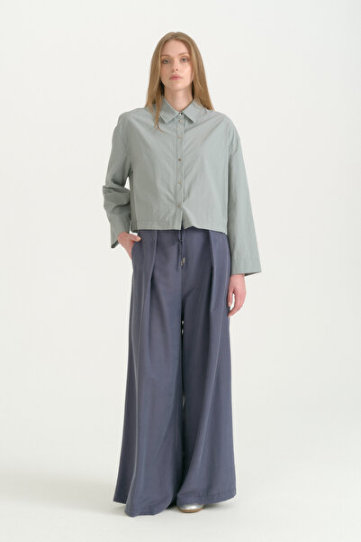 Nihan Front Pleated Wide Leg Lyocell Trousers - Indigo