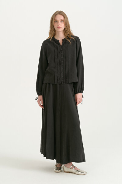 Nihan Lyocell Skirt Shirt Set - Black