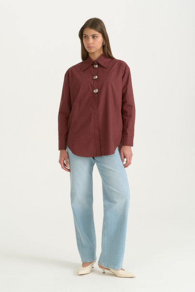 Nihan Button Detailed Cotton Tunic - Plum