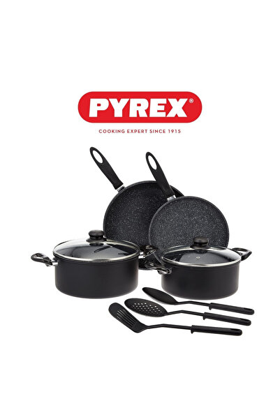 Pyrex Elegance 9-Piece Cookware Set – Non-Stick Pots & Pans with Lids & Nylon...