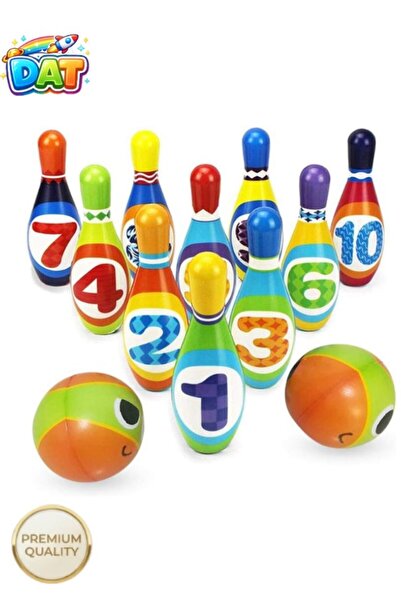 DAT Kids Foam Bowling Set with 10 Numbered Pins & 2 Balls – Indoor Outdoor Sp...