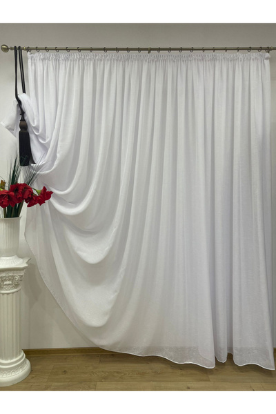 Liz Line Perdea brodata din in, cu mici striatii, culoare alb si ivoire, 800x...