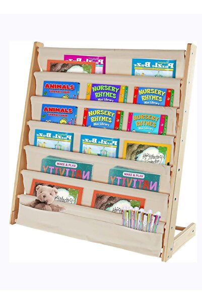 Arabest Kids Bookshelf,6 Tier Natural Beige Sling Book Rack,Pine Wood Toy Sto...
